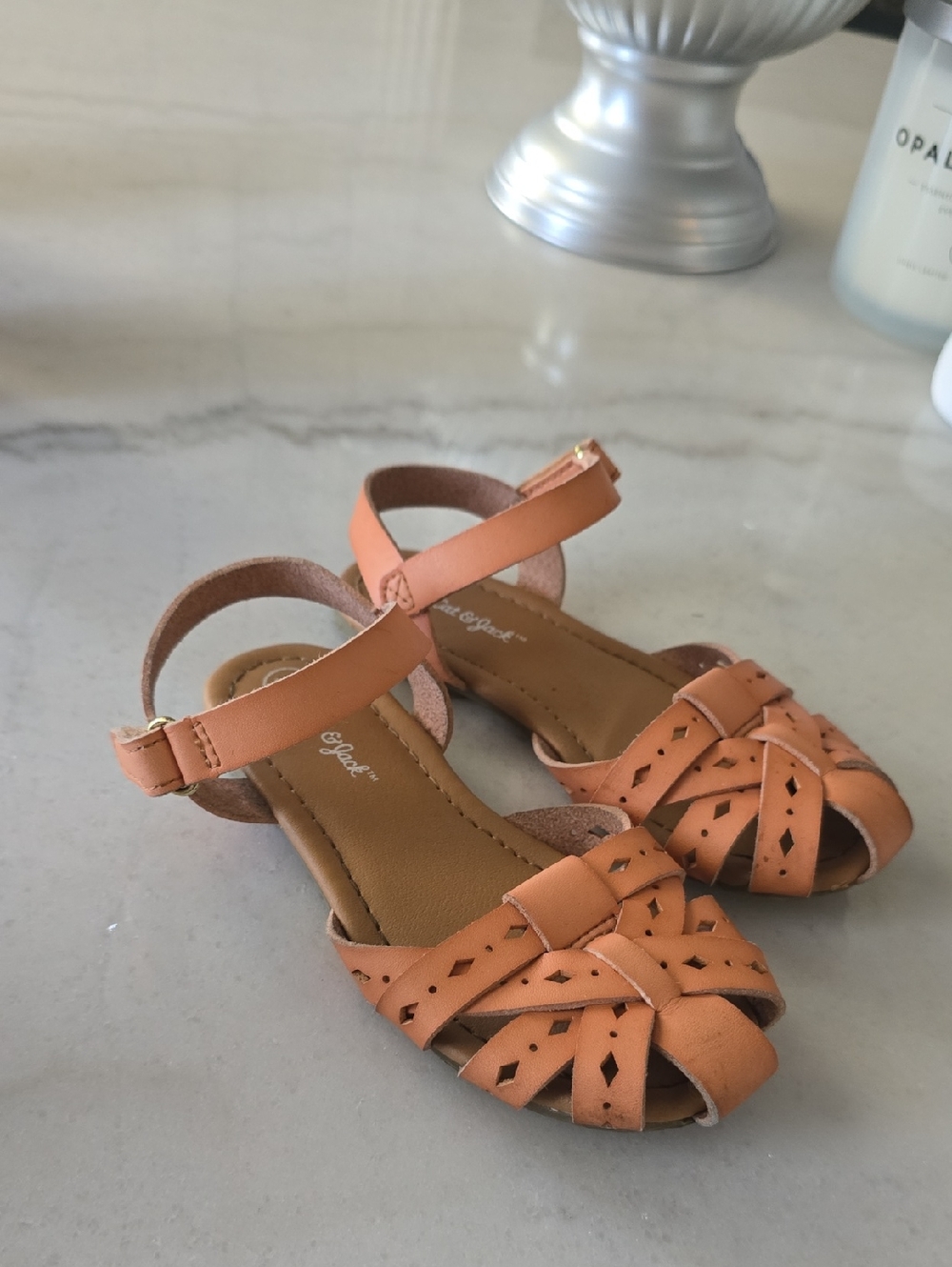 Girls Peach Braided Ankle-Strap Sandals